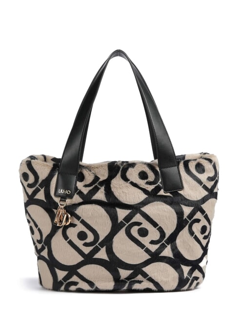 LIUJO VERRY Grand sac hobo en peluche neutre/noir - Sacs pour Femme