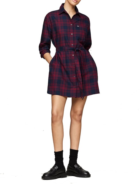 TOMMY HILFIGER TH JEANS  Robe tartan chèque d'hiver rouge - Vêtements femme