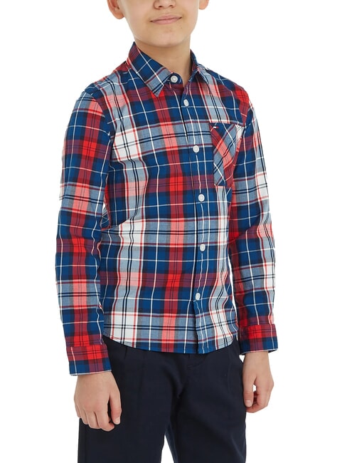 TOMMY HILFIGER TH KIDS Tartan chemise en coton chèque bleu - chemises pour enfants