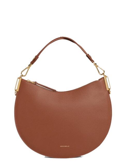 COCCINELLE SUNUP Sac à bandoulière en cuir de taille moyenne cognac/noir - Sacs pour Femme