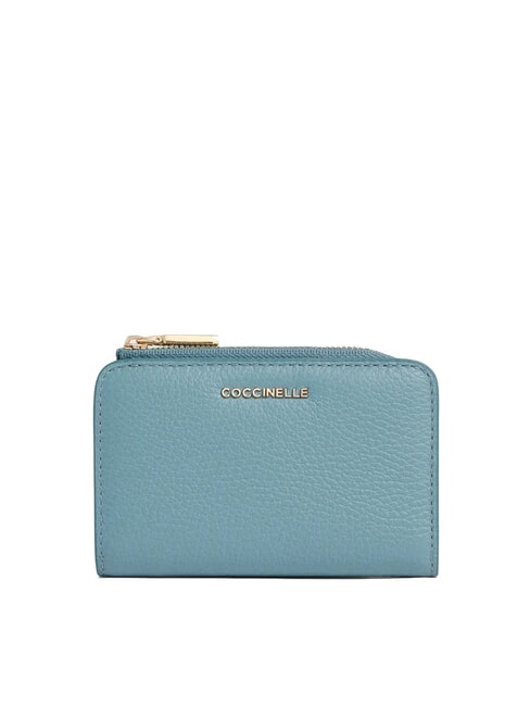 COCCINELLE METALLIC SOFT Petit portefeuille en cuir bleu arctique - Portefeuilles Femme