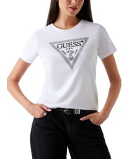 GUESS SS CN KRYSTAL TRIANGLE T-shirt à manches courtes avec clous et strass blanc pur - T-shirt - 1