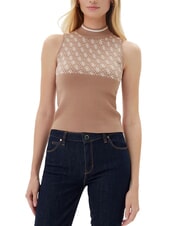 GUESS LISE 4G Cardigan à col ras du cou sable humide et crème c - Chandails pour femmes - 1