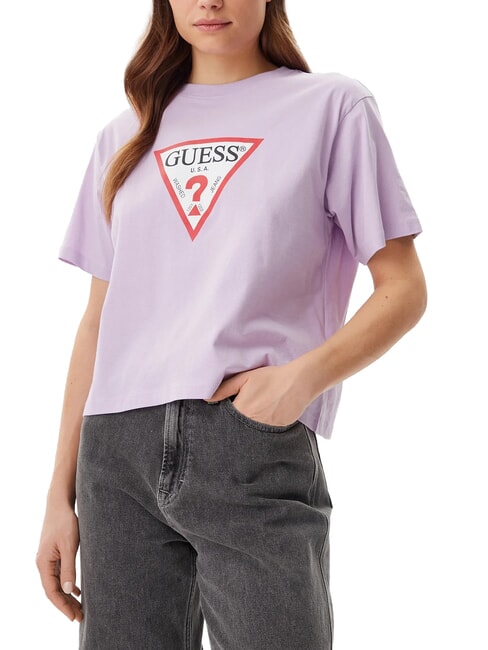 GUESS JEANS SS CN BOXY ICONIC  T-shirt en coton fleur lilas - T-shirt