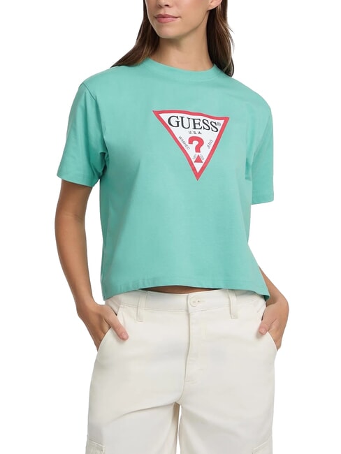 GUESS JEANS SS CN BOXY ICONIC  T-shirt en coton lagon de crique - T-shirt