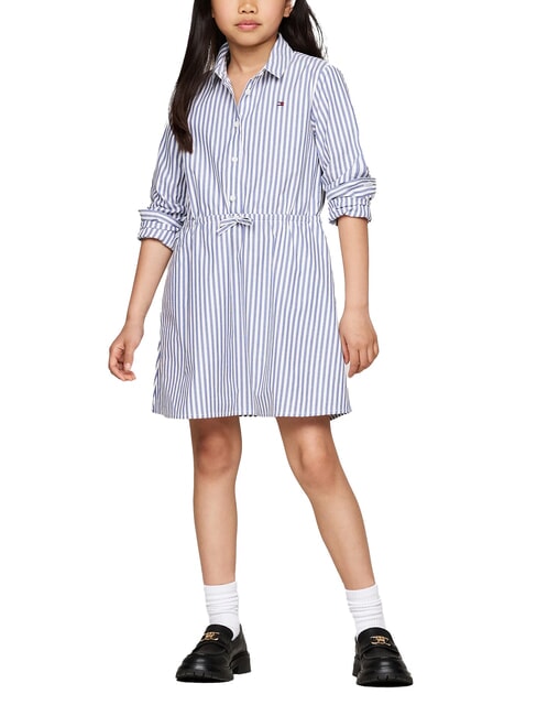 TOMMY HILFIGER TH Robe en coton bleu moyen / blanc optique - Robes pour petites filles