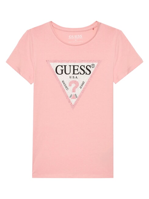 GUESS KIDS T-shirt à manches courtes avec strass rose doux - Tee-shirt enfant