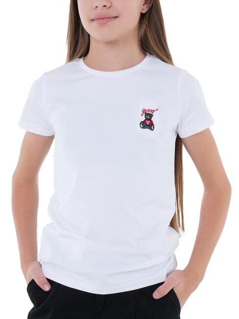 GUESS KIDS T-shirt à manches courtes avec ours en peluche blanc pur - Tee-shirt enfant