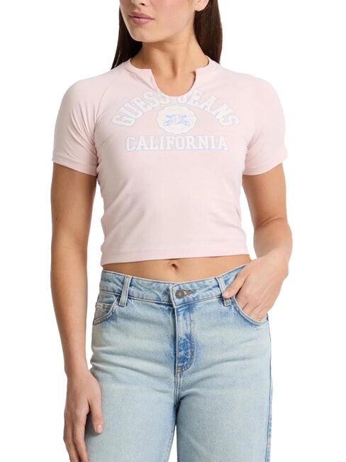 GUESS JEANS LOGO CALIFORNIA T-shirt court extensible à manches courtes coton blush - T-shirt
