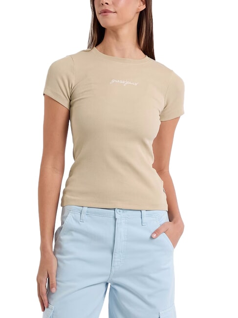 GUESS JEANS EMBRO SLIM T-shirt côtelé à manches courtes bronzage safari - T-shirt