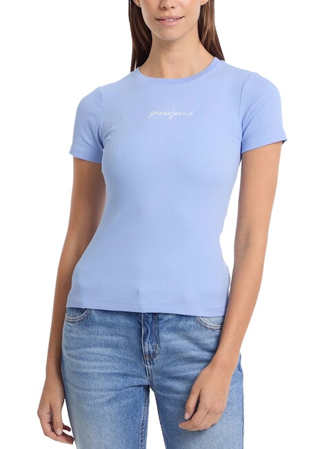 GUESS JEANS EMBRO SLIM T-shirt côtelé à manches courtes bleu zendy frais - T-shirt