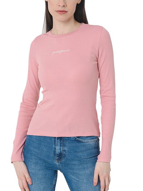 GUESS JEANS EMBRO T-shirt côtelé à manches longues légèrement rose - T-shirt