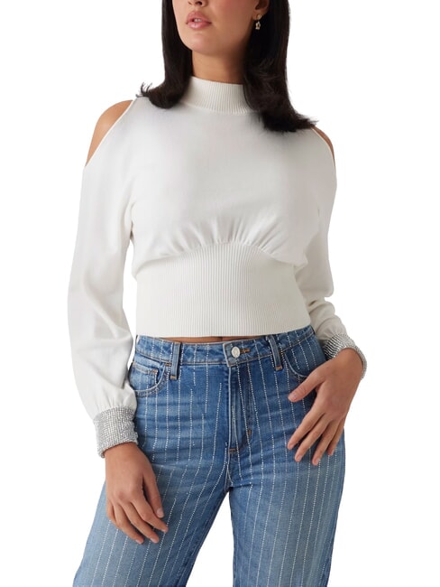 GUESS BLING Pull col roulé avec poignets découpés en strass dovwhi - Chandails pour femmes