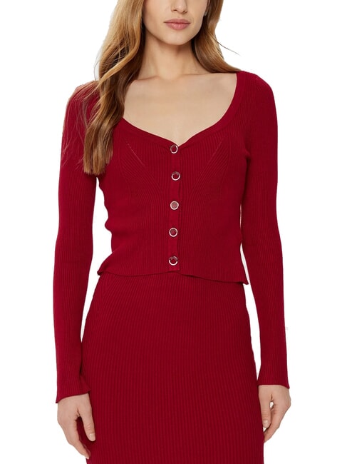 GUESS KATELYN Cardigan côtelé avec boutons bijoux sirène rouge - Chandails pour femmes