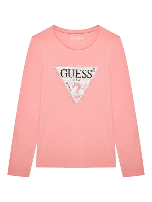 GUESS KIDS T-shirt à manches longues avec strass rose doux - Tee-shirt enfant