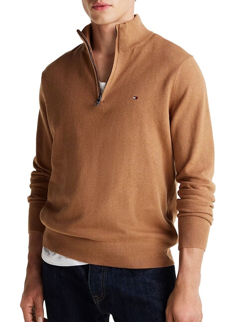 TOMMY HILFIGER TH  Pull col montant avec zip toile safari - Pulls pour hommes