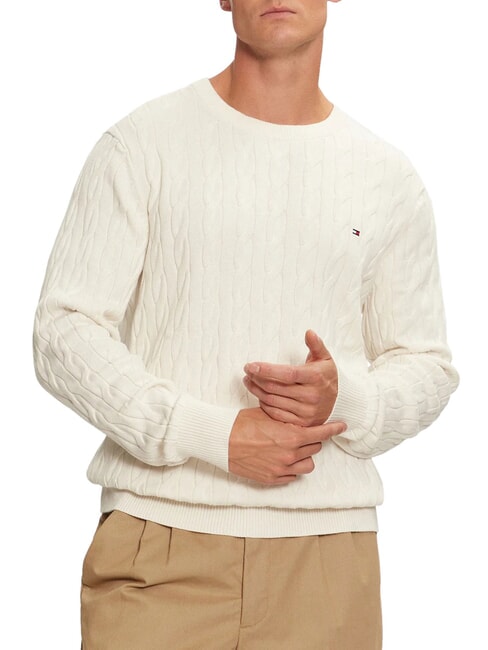 TOMMY HILFIGER TH  Pull col rond ivoire - Pulls pour hommes