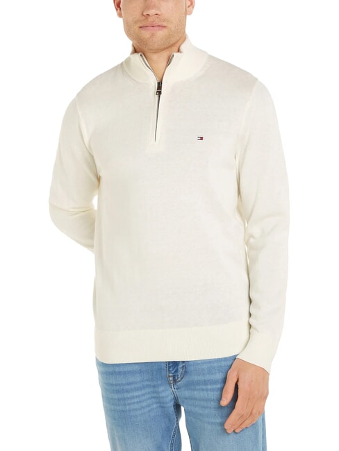 TOMMY HILFIGER TH  Pull col montant avec zip ivoire - Pulls pour hommes