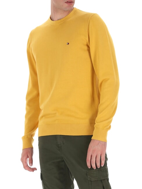 TOMMY HILFIGER TH FLAG Pull ras du cou en coton ville jaune - Pulls pour hommes