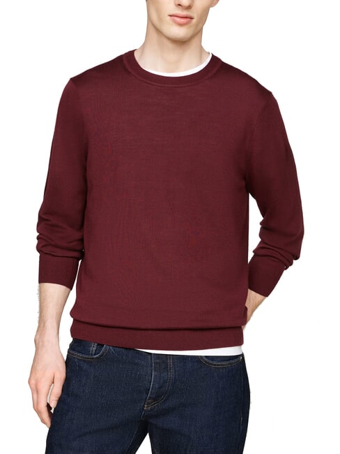 TOMMY HILFIGER TH  Pull en laine à col rond rouge foncé - Pulls pour hommes