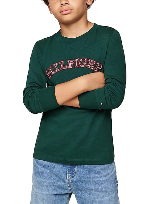 TOMMY HILFIGER TH KIDS T-shirt en coton à manches longues vert ornemental - Tee-shirt enfant