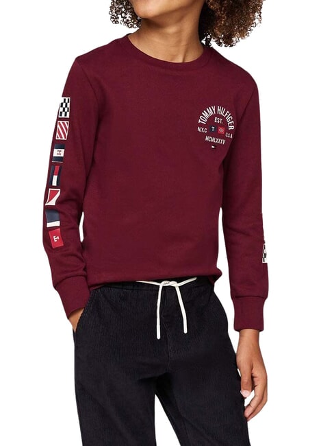 TOMMY HILFIGER TH KIDS T-shirt en coton à manches longues rouge foncé - Tee-shirt enfant