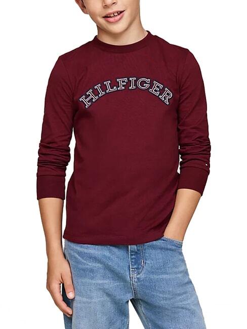 TOMMY HILFIGER TH KIDS T-shirt en coton à manches longues rouge foncé - Tee-shirt enfant