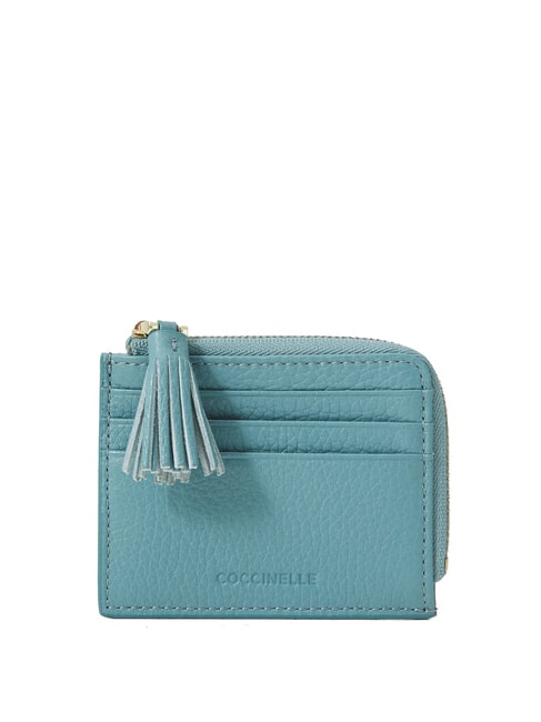COCCINELLE TASSEL Porte-cartes zippé en cuir martelé bleu arctique - Portefeuilles Femme