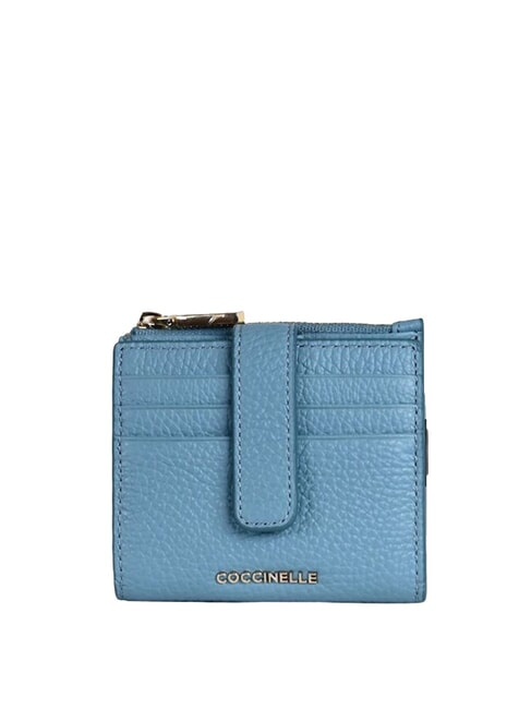 COCCINELLE METALLIC SOFT Mini portefeuille en cuir bleu arctique - Portefeuilles Femme