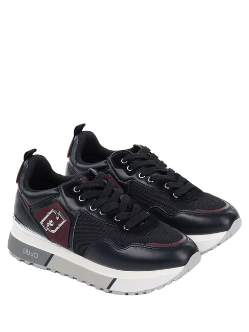 LIUJO MAXI WONDER 01 Baskets en cuir et mesh noir/cramoisi - Chaussures Femme