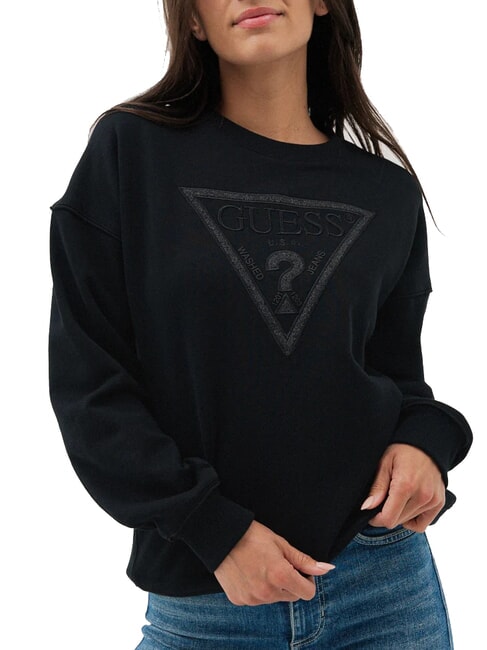 GUESS TRIANGLE GLITTER  Sweat-shirt en coton jetbla - Sweat-shirts pour femmes