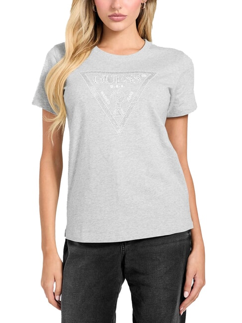 GUESS SS CN KRYSTAL TRIANGLE T-shirt à manches courtes avec clous et strass gris chiné clair m - T-shirt