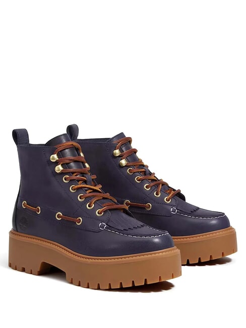 TIMBERLAND STONE STREET  Bottines en cuir à talon compensé pleine fleur bleu foncé - Chaussures Femme