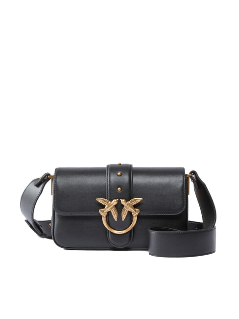 PINKO LOVE ONE SLOUCHY Mini sac à bandoulière en cuir noir-or antique - Sacs pour Femme