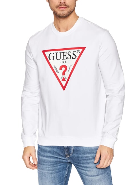 GUESS AUDLEY Sweat logo triangle blanc pur - Pulls molletonnés