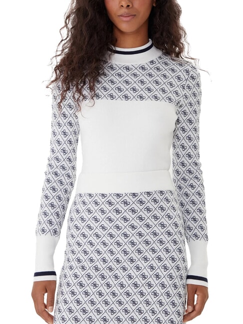 GUESS MOCK NECK AUBREY 4G Pull coupe slim 4 g de crème et de bleu - Chandails pour femmes