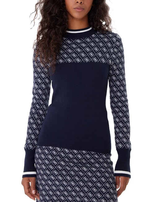 GUESS MOCK NECK AUBREY 4G Pull coupe slim 4g bleu et crème - Chandails pour femmes