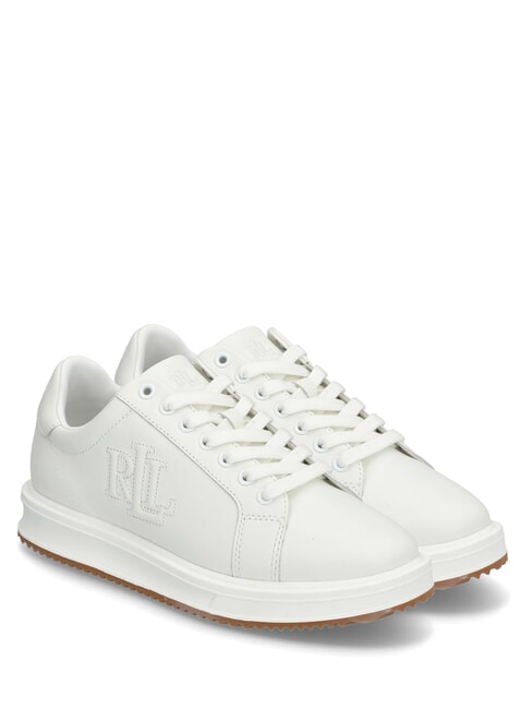 RALPH LAUREN AINSLEY Baskets en cuir avec logo cousu blanc doux - Chaussures Femme