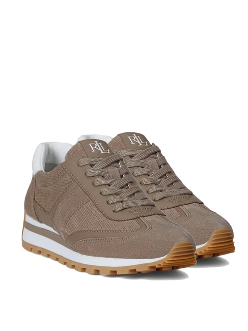 RALPH LAUREN DANI Baskets micro-perforées en cuir suédé marron taupe/marron taupe/blanc - Chaussures Femme