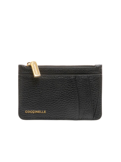 COCCINELLE ROUNDED PRINTED Porte-cartes plat en cuir avec zip Noir - Portefeuilles Femme