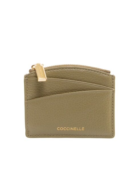 COCCINELLE ROUNDED PRINTED Petit porte-cartes en cuir avec zip vert laurier - Portefeuilles Femme