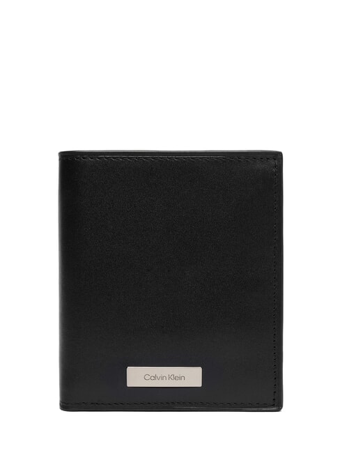CALVIN KLEIN CK PLAQUE Portefeuille vertical en cuir sur noir - Portefeuilles Homme