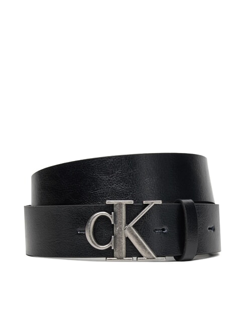 CALVIN KLEIN CK HARDWARE Ceinture en cuir noir/argent antique - Ceintures