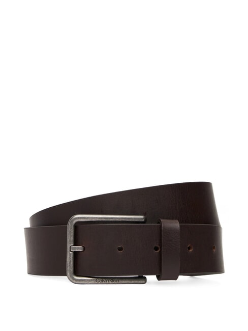 CALVIN KLEIN WARMTH  Ceinture en cuir ck marron foncé/argent antique - Ceintures