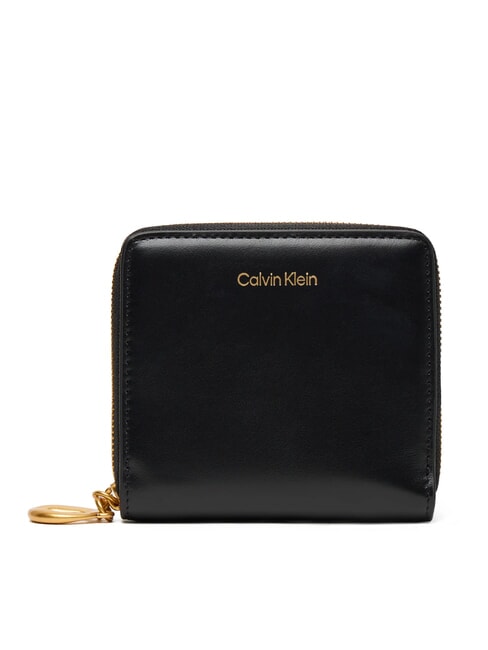 CALVIN KLEIN ENGRAVED  Petit portefeuille en cuir sur noir - Portefeuilles Femme