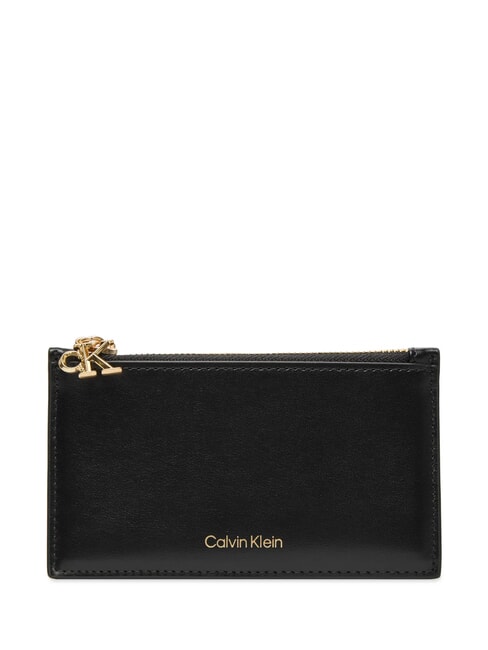 CALVIN KLEIN HARDWARE MONOGRAM Porte-cartes / porte-monnaie en cuir sur noir - Portefeuilles Femme