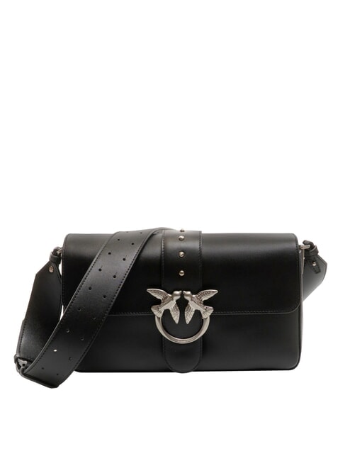 PINKO LOVE ONE CLASSIC SLOUCHY Sac à bandoulière en cuir limousine noire - argent mat - Sacs pour Femme