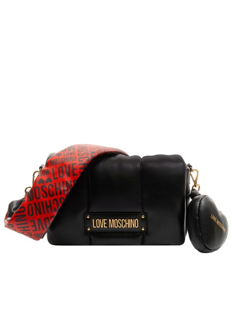 LOVE MOSCHINO PUFFY LOGO Sac à bandoulière avec pochette en forme de cœur noir/rouge/noir - Sacs pour Femme