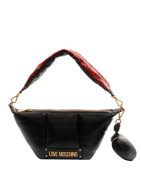 LOVE MOSCHINO PUFFY LOGO Petit sac bandoulière pochette coeur noir/rouge/noir - Sacs pour Femme
