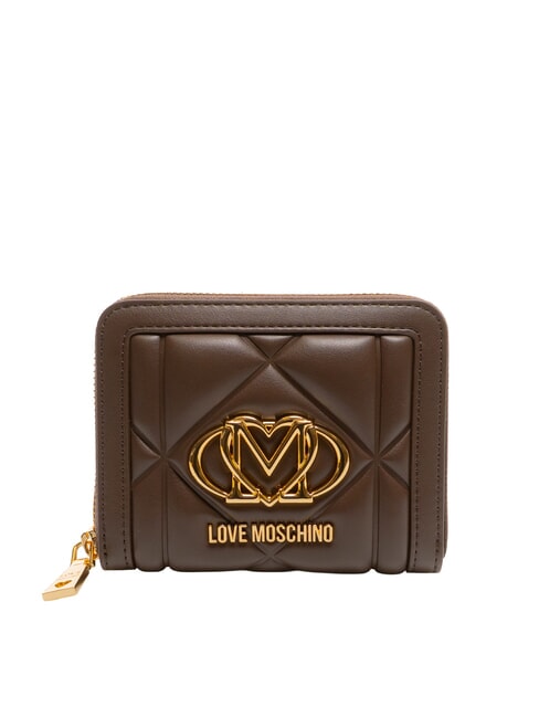 LOVE MOSCHINO EMBOSSED Portefeuille compact à fermeture éclair chocolat - Portefeuilles Femme